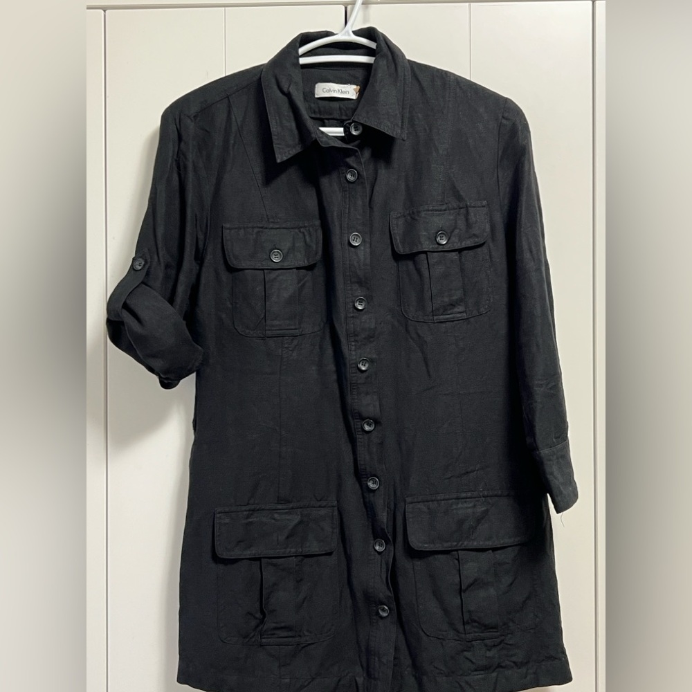 Calvin Klein black linen blend light coat or shirt . Size M